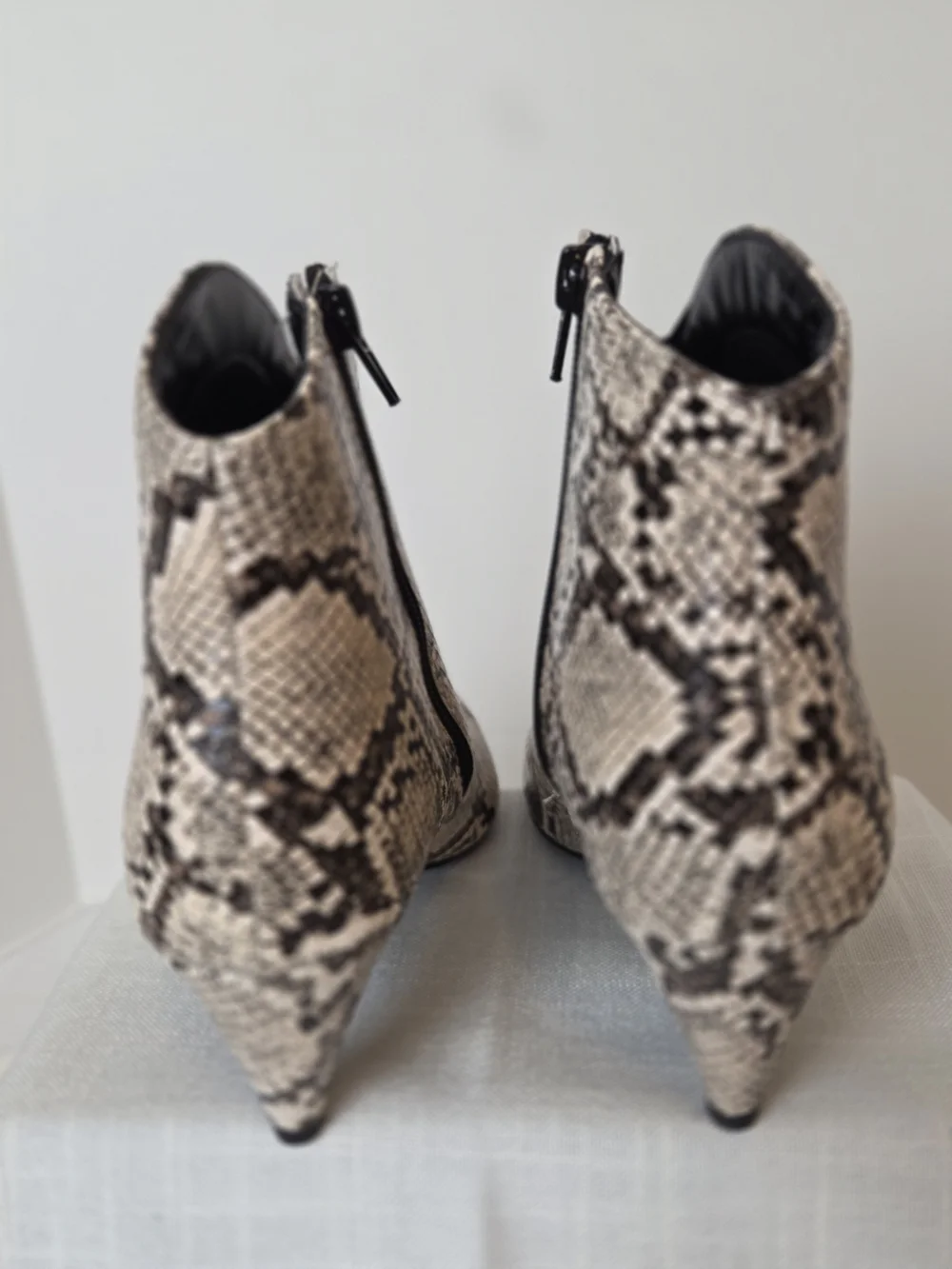 Pointed Toe Snake-Print Ankle Booties in Neutral - Picture 4 of 5